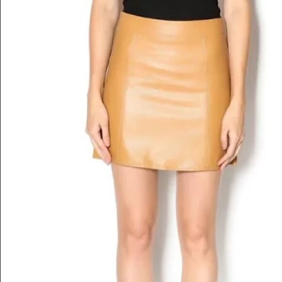 BISHOP + YOUNG Faux Leather Lined Mustard Skirt Size Medium - Picture 1 of 5